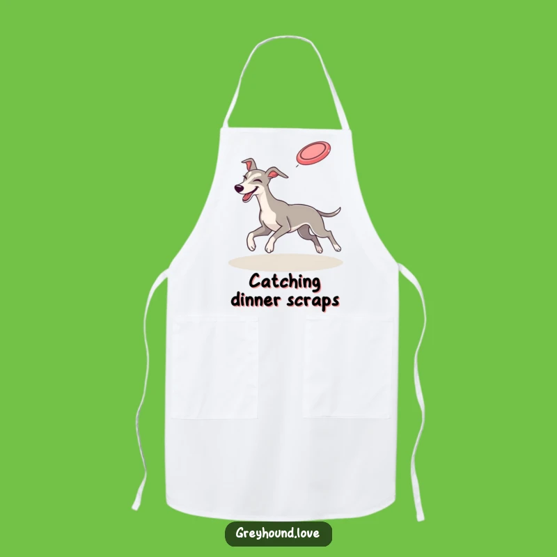 Funny Greyhound Apron: Playful Frisbee Chef's Catch Gear!