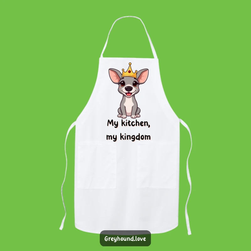 Funny Greyhound Apron: Regal Crowned Pup, Amused Royal Dog Chef Wear