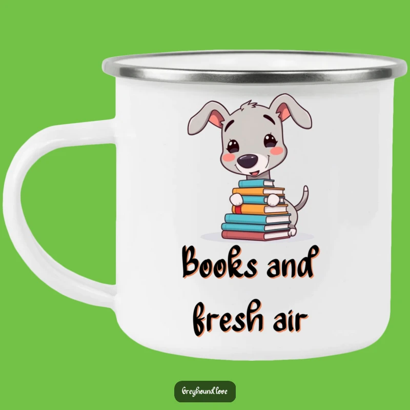 Funny Greyhound Book Balance Camping Mug: Adventure-Ready Humor for Outdoor Lovers
