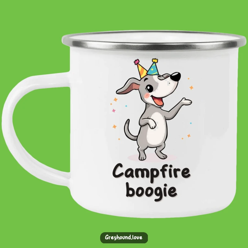 Funny Dancing Greyhound Camping Mug: Campfire Parties, A Fun Funny Gift!