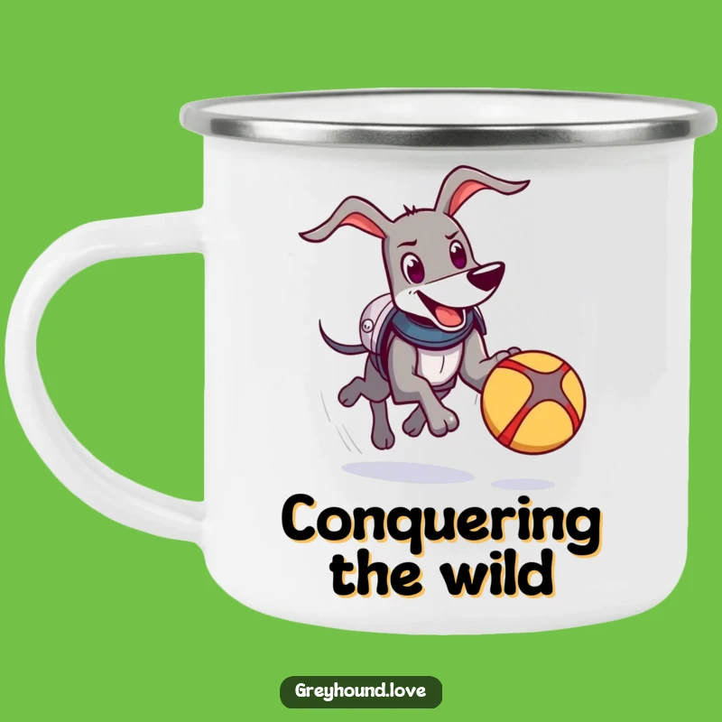 Funny Knight Greyhound Camping Mug: Armor Dog Adventure, Chasing Ball, Outdoor Gift