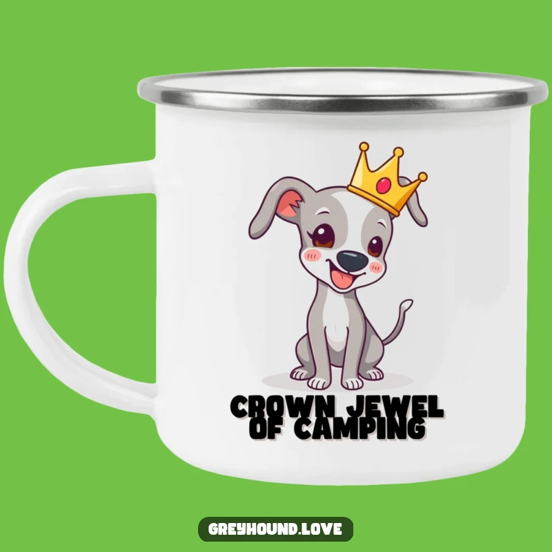 Funny Crowned Greyhound Tail Wag Camping Mug - Royalty & Fun Outdoors