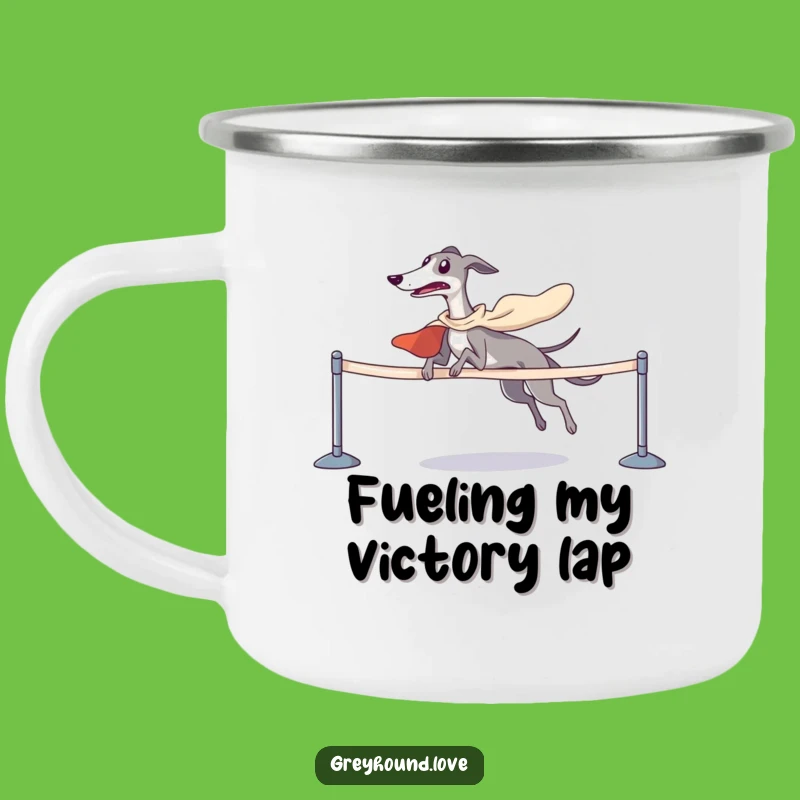 Funny Greyhound Victory Camping Mug - Trailblazing Triumph, Perfect Gift!