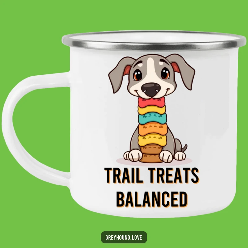 Funny Greyhound Biscuit Balance Camping Mug - Adventure Ready & Hilarious!