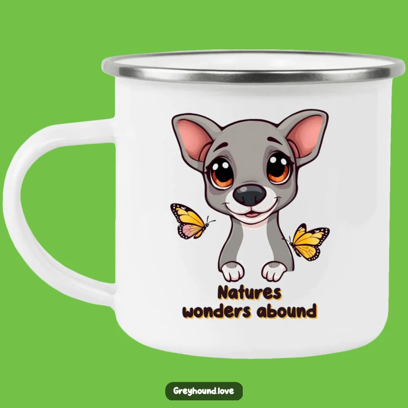 Funny Greyhound Camping Mug: Curious Dog Mug for Outdoor Charm