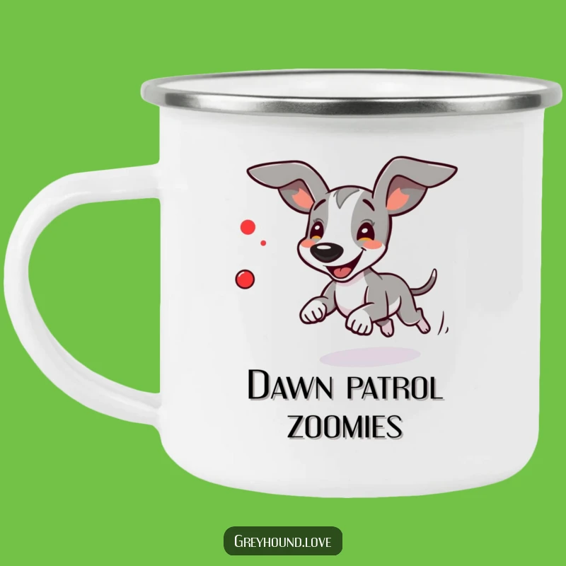 Funny Greyhound Chasing Dot Camping Mug - Adventure-Ready & Hilarious