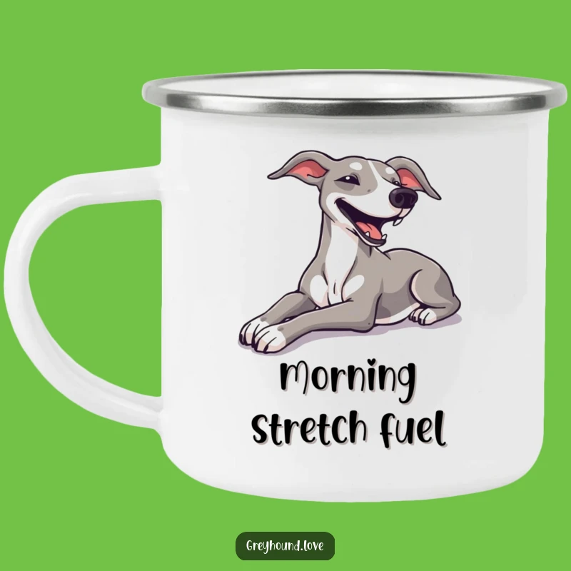Funny Greyhound Stretch Camping Mug - Relaxing Campfire Sips, Perfect Gift!