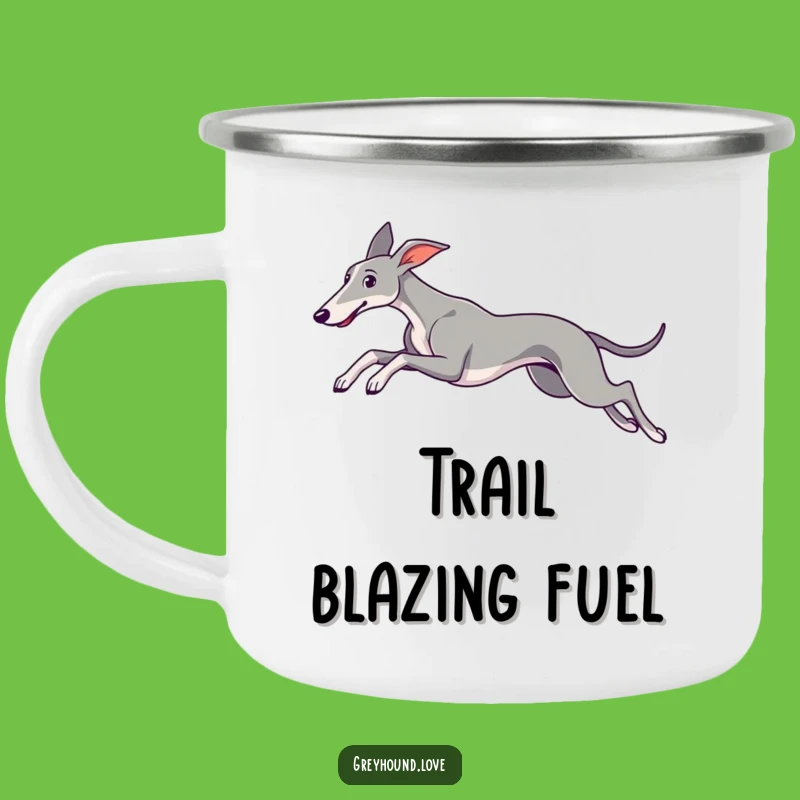 Durable Greyhound Leap Camping Mug: Enjoy Your Brew with Elegant Canine Adventure