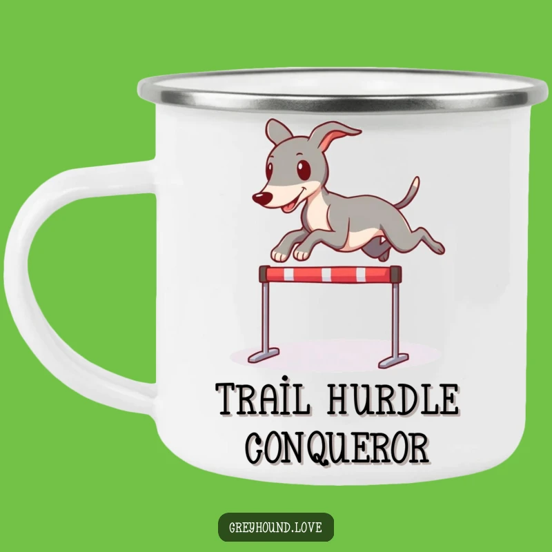 Funny Greyhound Leaping Camping Mug - Adventure with Speed and Style