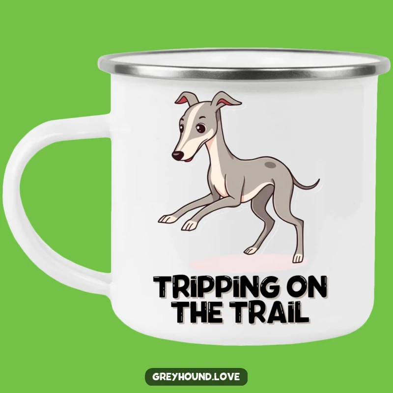 Adventure-Ready Funny Greyhound Tripping Camping Mug: Durable and Hilarious Dog Gift