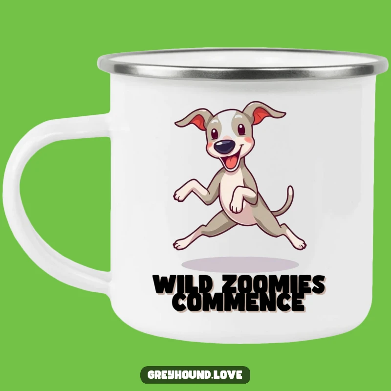 Funny Greyhound Camping Mug: Durable and Hilarious Zoomie Design for Outdoors