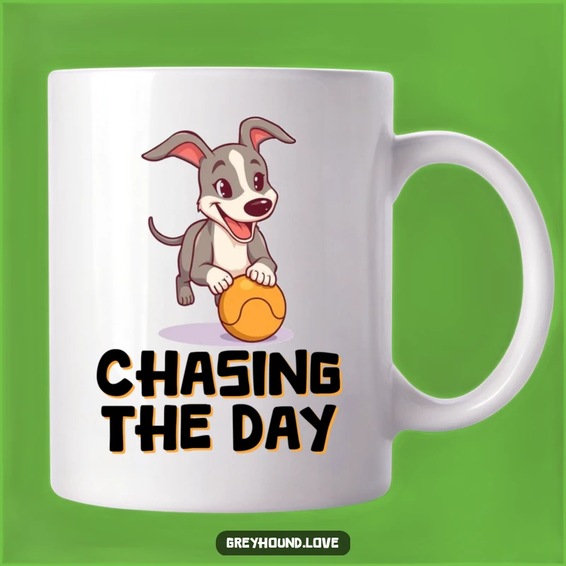 Funny Determined Greyhound Chasing Ball Mug: A Playful Gift for Dog Lovers!