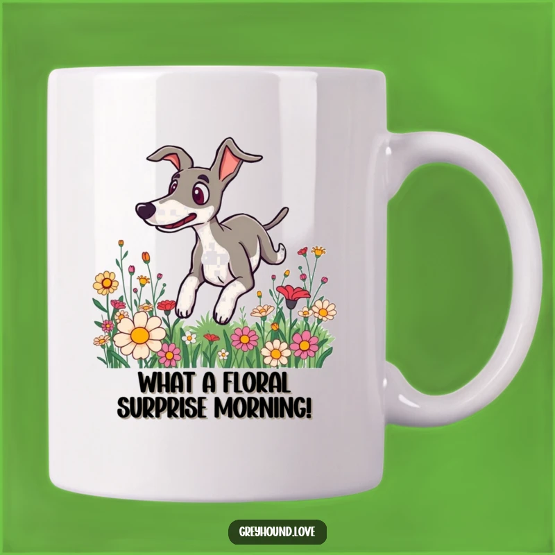 Funny Surprised Greyhound Flower Mug - Hilarious & Whimsical Gift