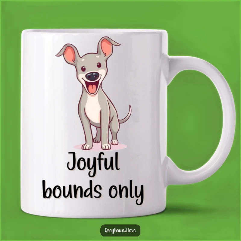 Funny Yipping Greyhound Mug: Excited Mid-Bound Pup Gift!