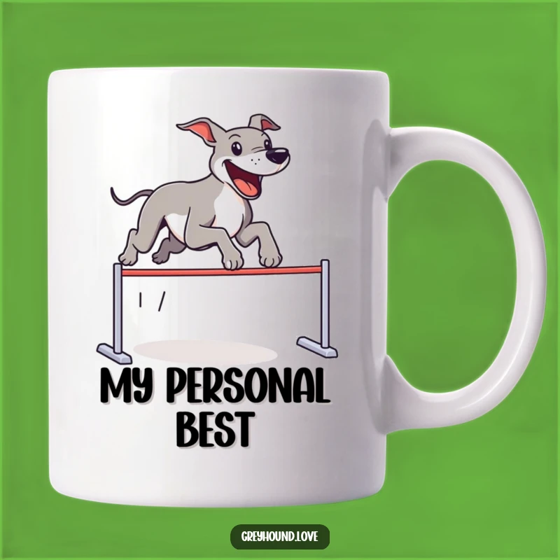 Funny Greyhound Leap Mug: Joyous Dog Jumps Imaginary Hurdles, Perfect Funny Gift Idea