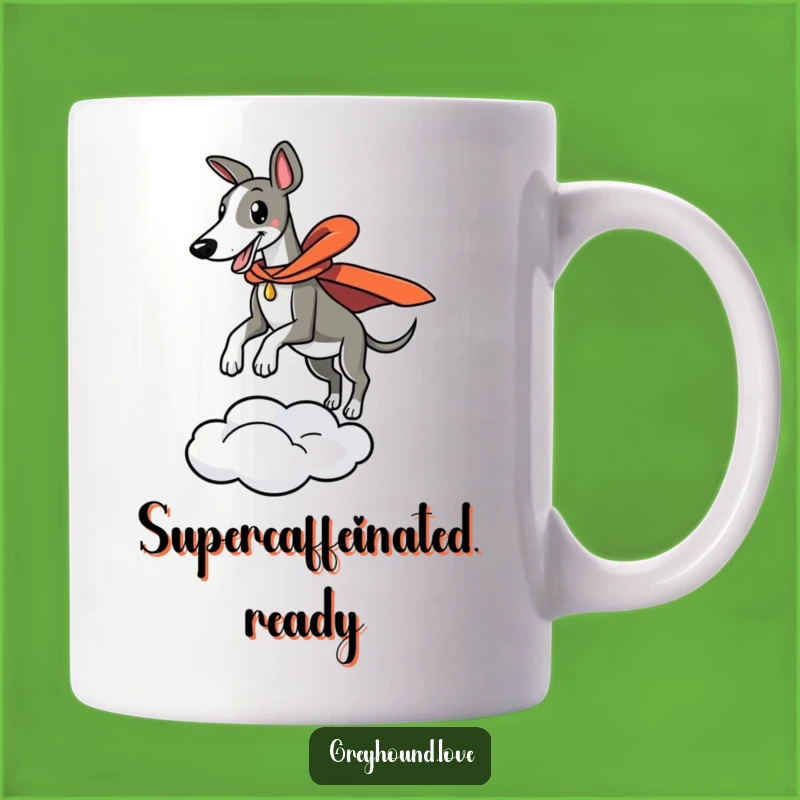 Funny Superhero Greyhound Leaping Mug - Hilarious & Heroic Gift Idea