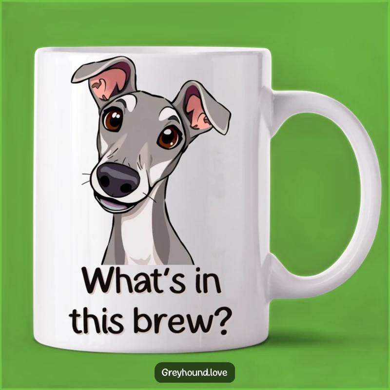 Curious Greyhound Head Tilt Mug: Intrigue Your Mornings with this Funny Dog Lover's Cup