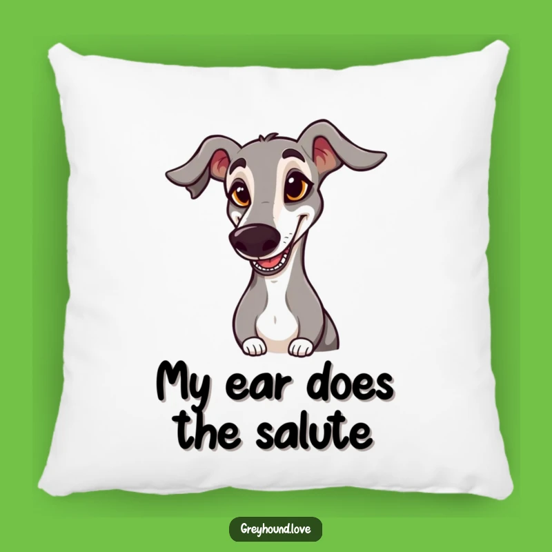 Funny Greyhound Pillow: Goofy Saluting Dog Comfort - Hilarious Accent!