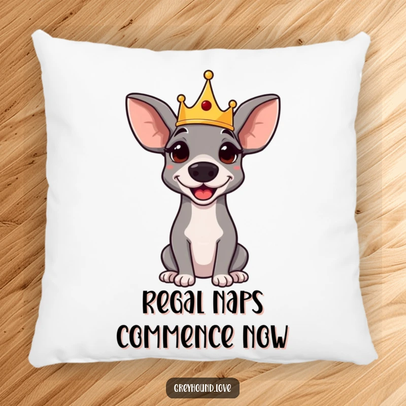 Funny pillow: A dignified greyhound with a tiny crown, looking regal and amused. Comfortable home decor.