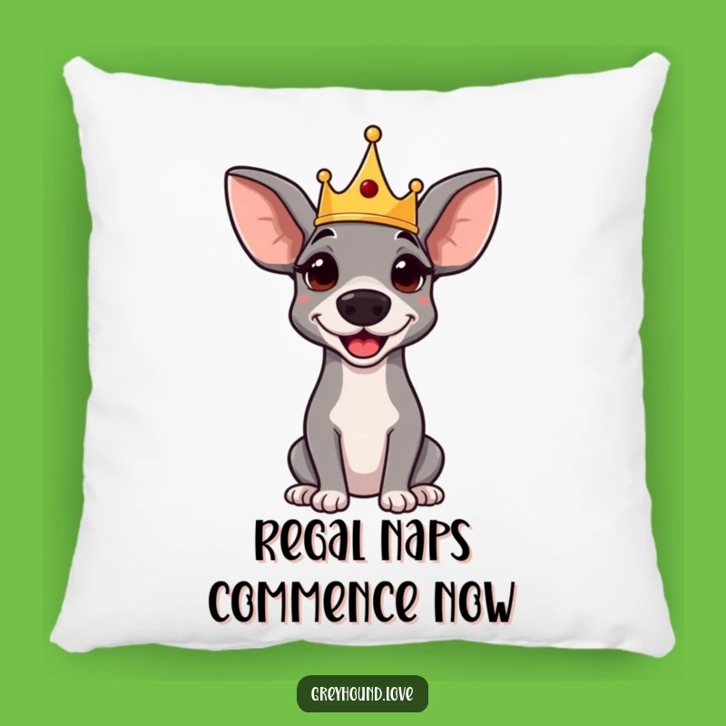 Funny Greyhound Pillow: Regal Crowned Pup, Amused Royal Dog Accent