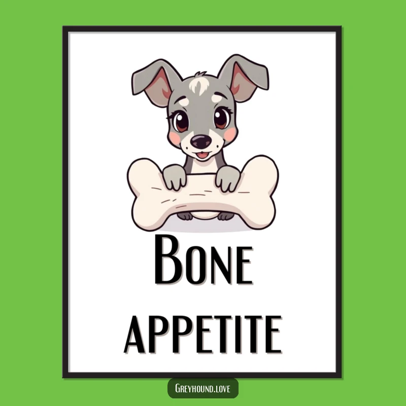 Funny Greyhound Behind Bone Digital Art: Instant Playful Decor!