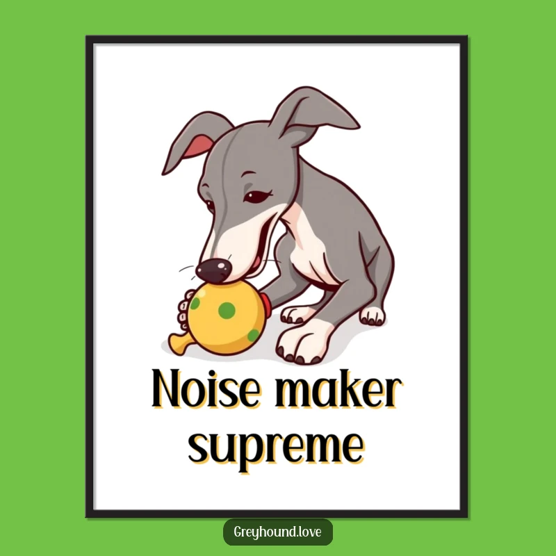 Funny Greyhound Squeaky Toy Digital Art: Playful Pup Wall Decor