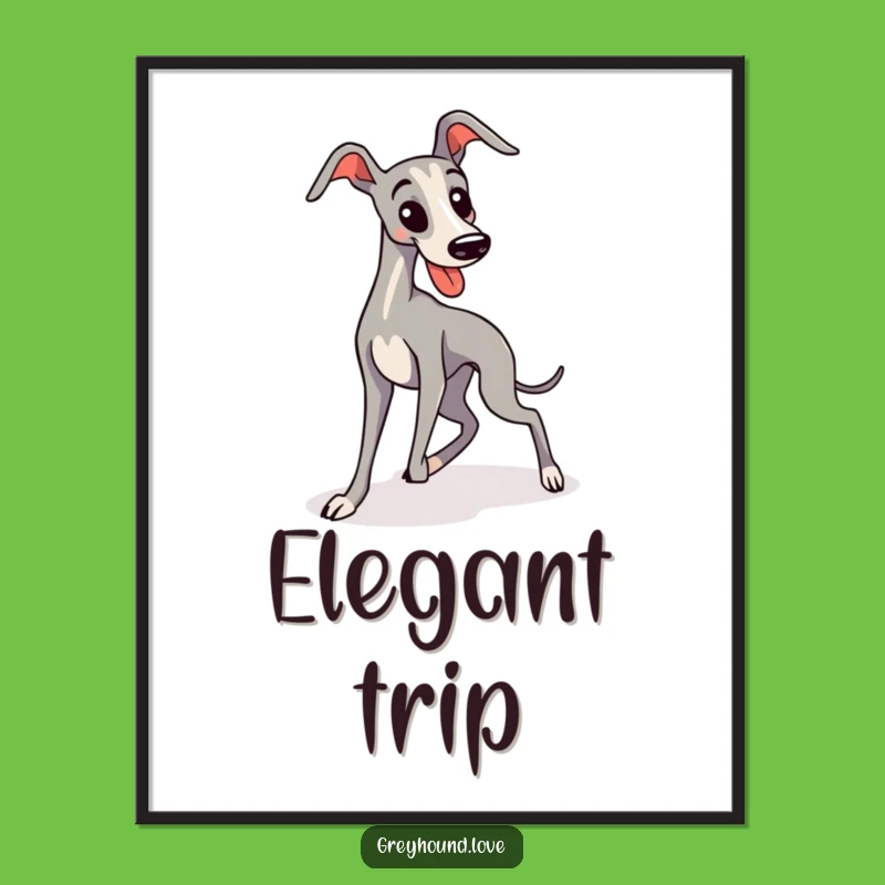Funny Greyhound Tripping Kawaii Digital Art: Hilarious Dog Decor