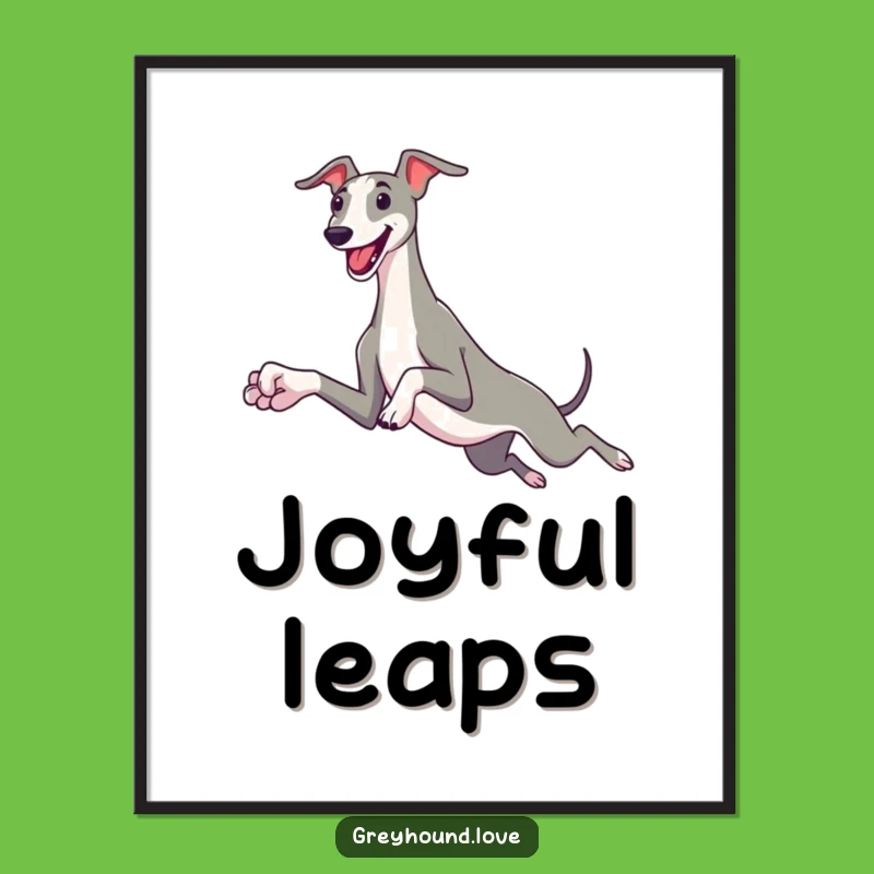Funny Greyhound Leap Digital Art: Joyful Dog Print, Hilarious Gift