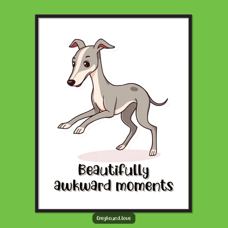 Printable Funny Greyhound Tripping Art: Instant Kawaii Dog Decor for Your Walls