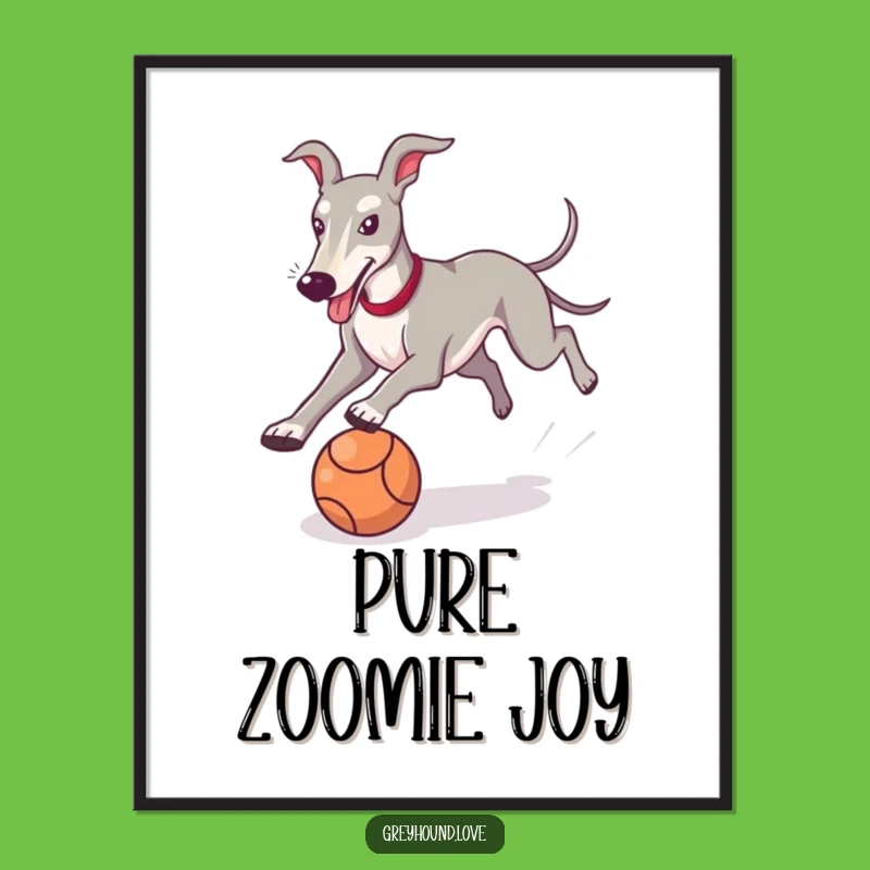 Funny Greyhound Digital Art: Playful Sighthound Chasing Ball for Instant Wall Decor