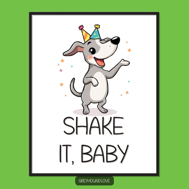 Funny Dancing Greyhound Digital Art: Festive Vibes for Your Walls, A Joyous Funny Gift!