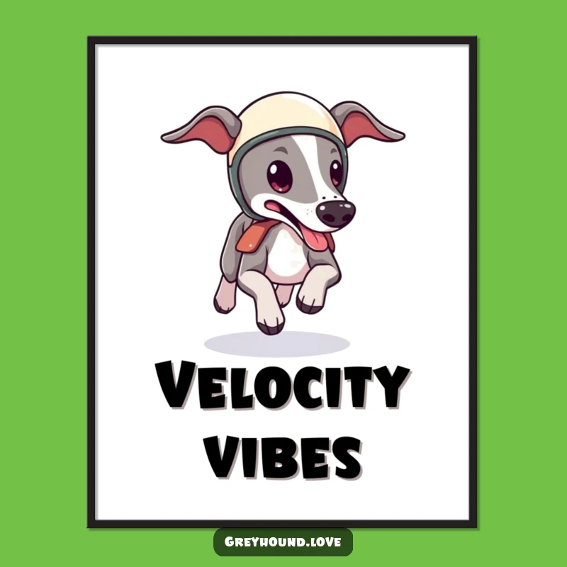 Funny Greyhound Helmet Digital Art: Speedy Dog Zoom, Tongue Lolling, Instant Gift