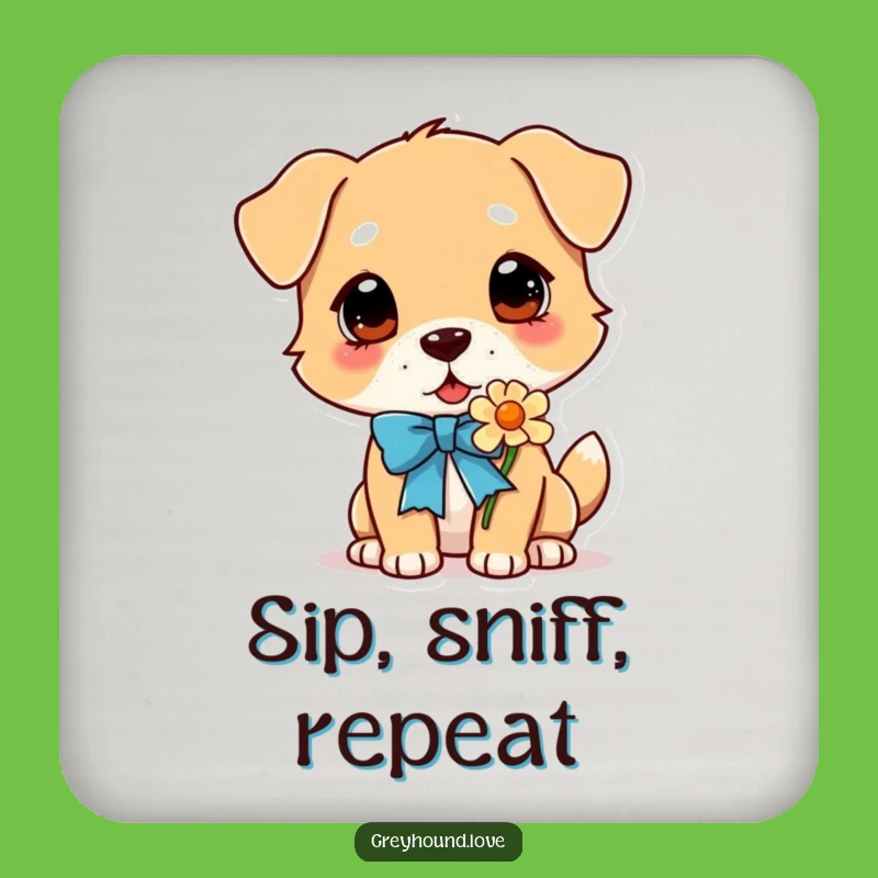 Funny Dog Sniffing Flower Coaster: Cute Doggy Drink Art Funny Gift