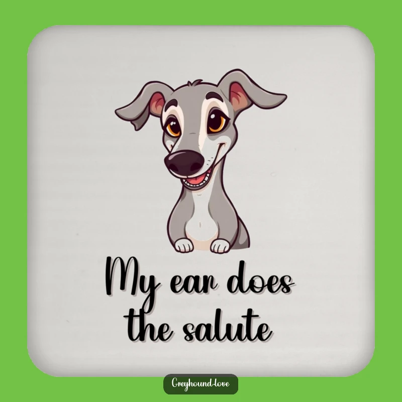 Funny Greyhound Coaster Set: Goofy Saluting Dog Protection - Hilarious Decor!