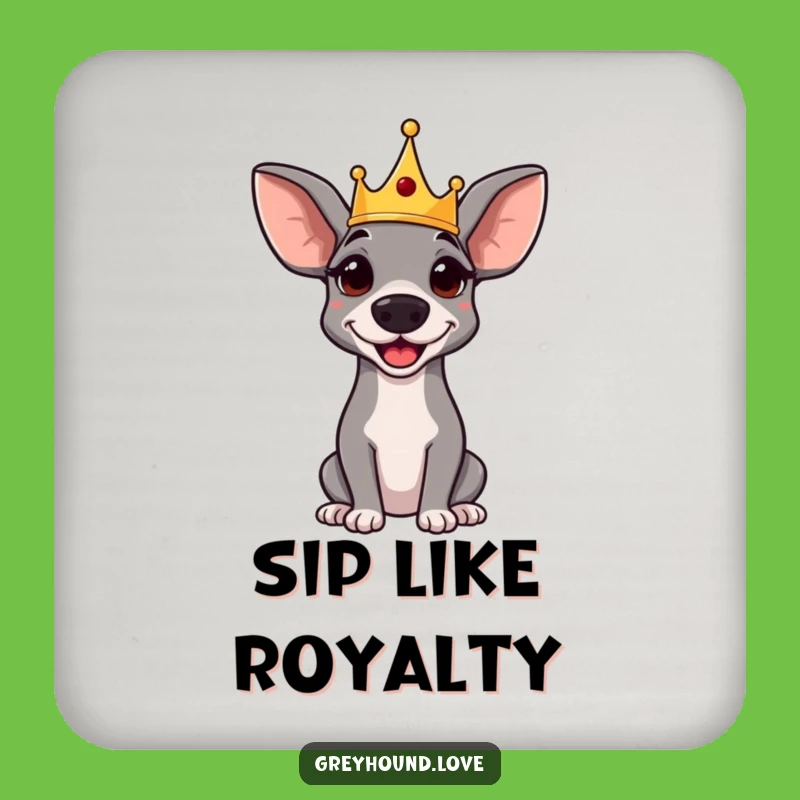 Funny Greyhound Coaster: Regal Crowned Pup, Amused Royal Dog Protector