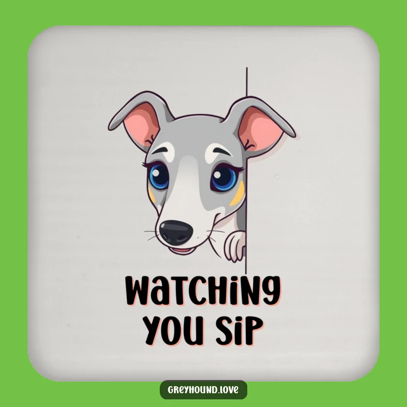 Funny Curious Greyhound Drink Coaster: Protect Surfaces with Sighthound's Gaze