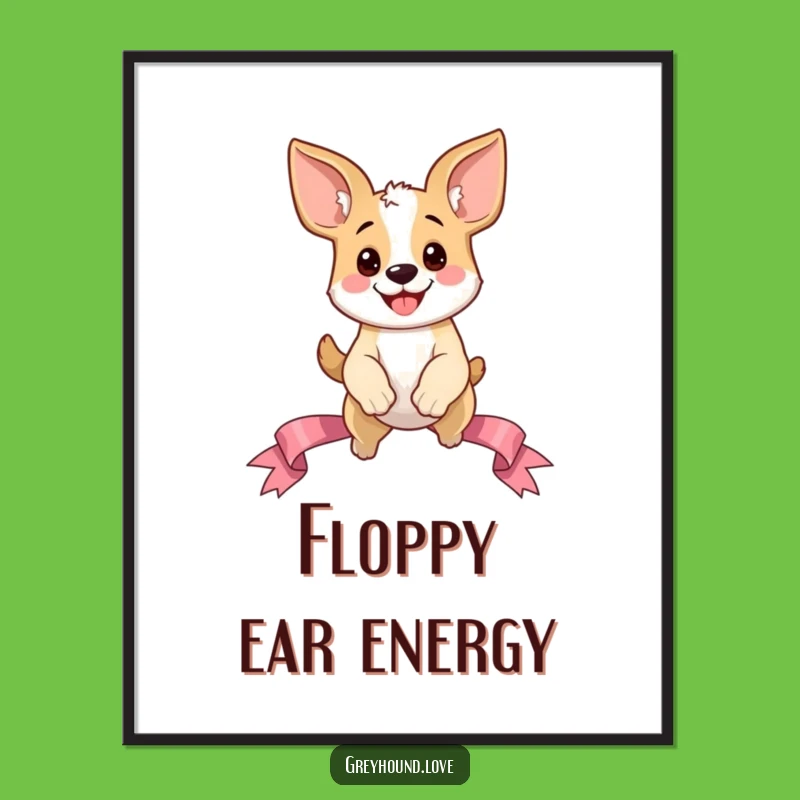 Funny Dog Ears Poster: Oversized Ear Dog Leap Wall Art Funny Gift