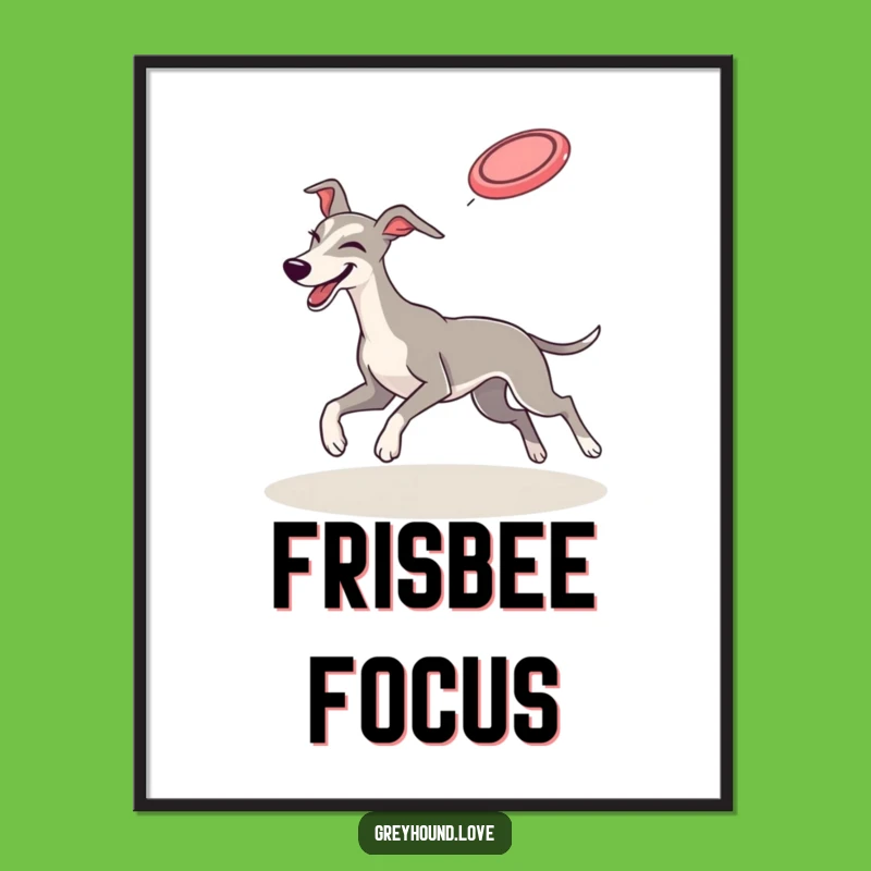 Funny Greyhound Frisbee Poster: Playful Wink Catch Art - Fun Decor!