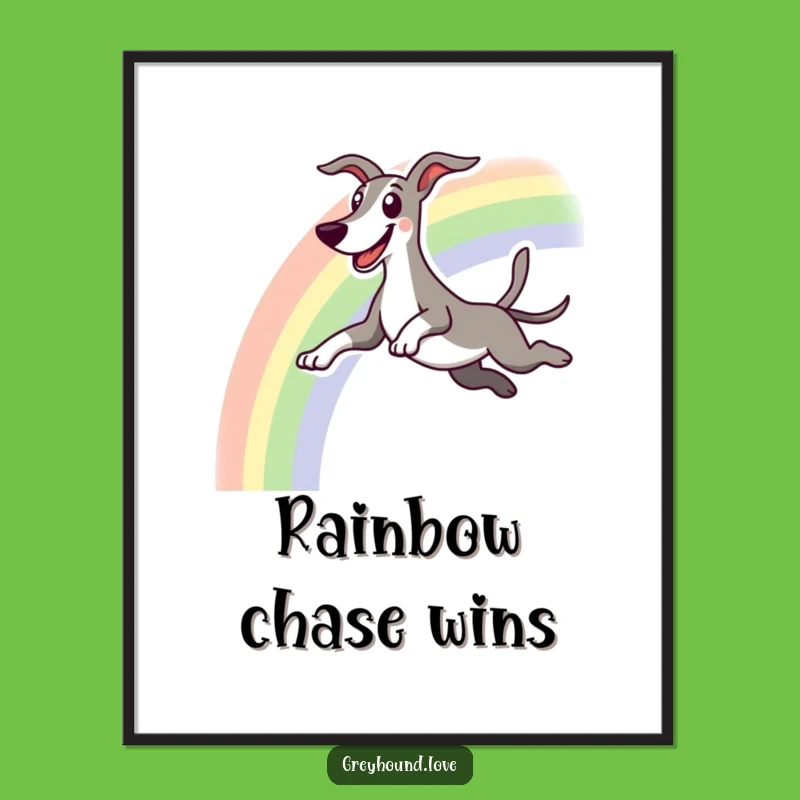 Funny Greyhound Rainbow Poster: Joyful Ascent Art, Vibrant Humorous Gift