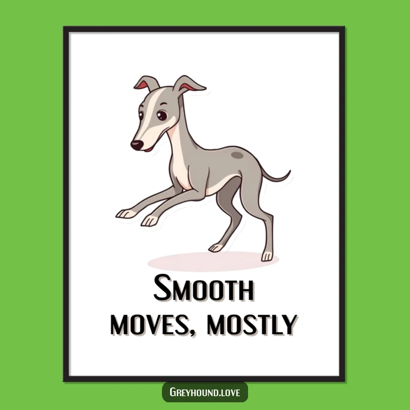 Funny Greyhound Tripping Poster: Kawaii Dog Art for a Playful, Humorous Space