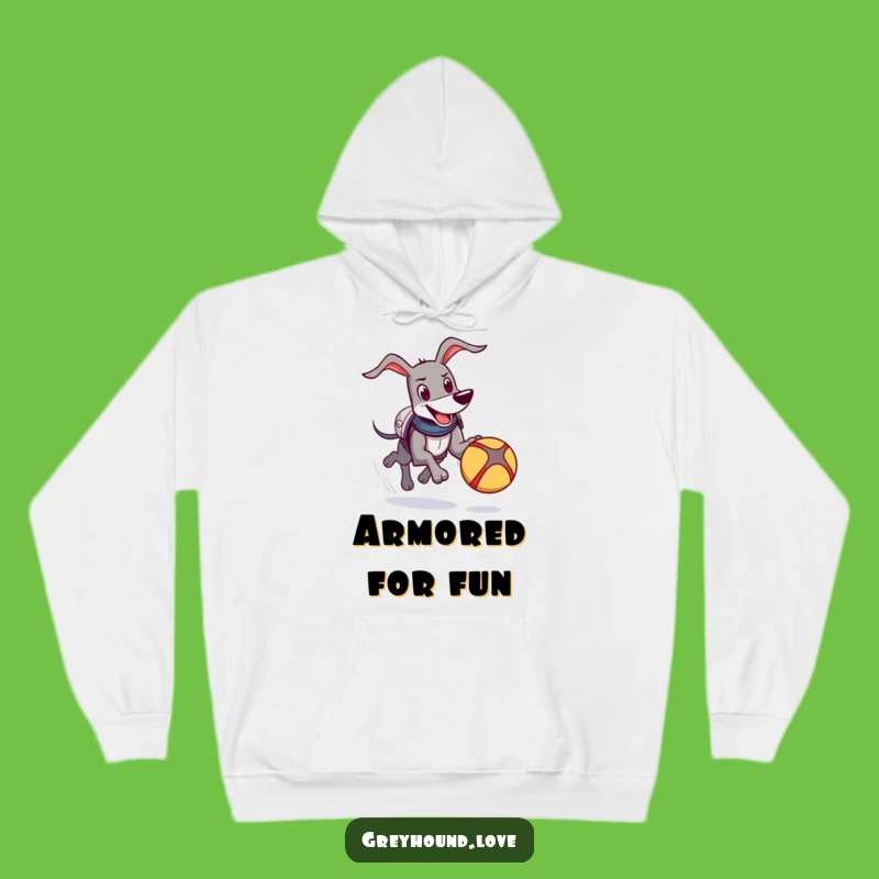 Funny Knight Greyhound Hoodie: Cozy Armor Dog, Chasing Ball, Warm Gift