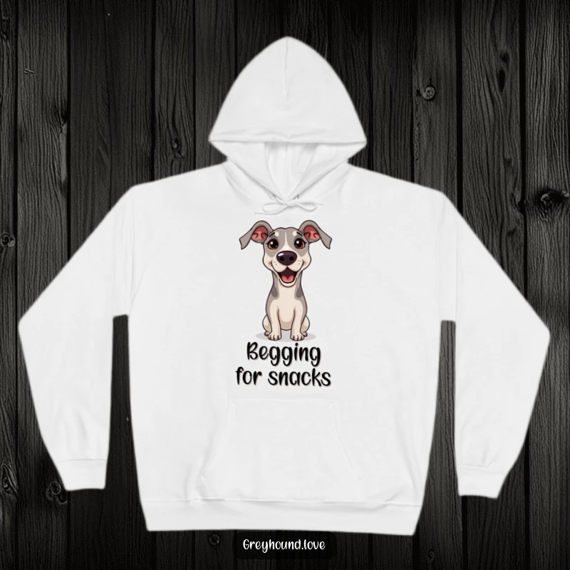 Funny Greyhound Hoodie featuring a greyhound with a tilted head and pleading eyes, looking utterly adorable and irresistibly persuasive.