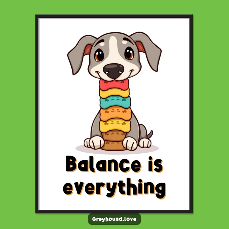 Free Printable Balancing Greyhound Wall Art: Quirky Cartoon Decor, Downloadable Gift