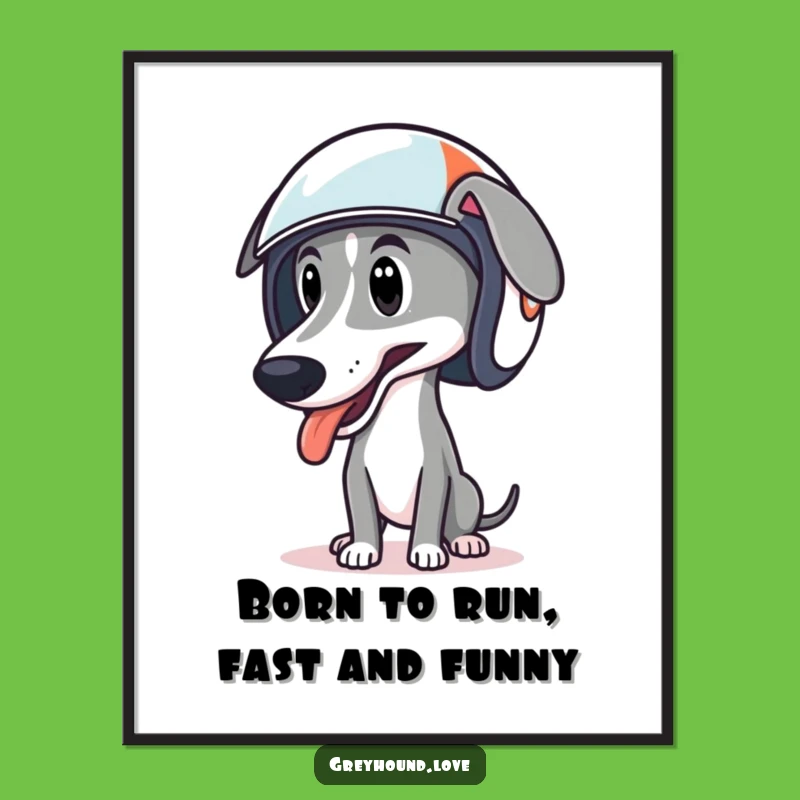 Free Printable Wall Art: Funny Greyhound Racer Helmet Tongue Lolling Downloadable Decor