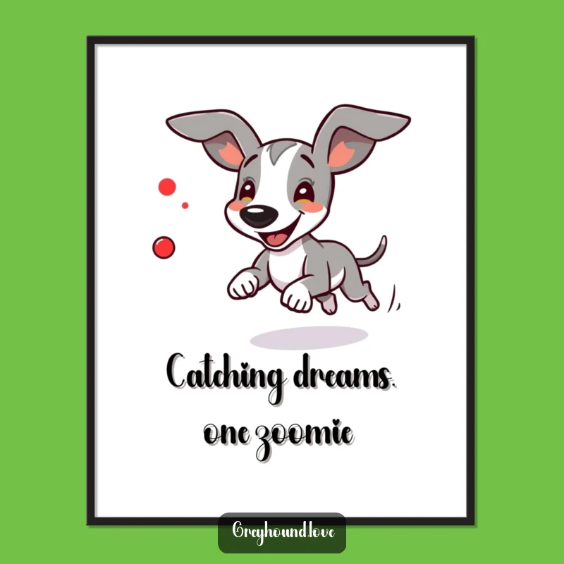 Funny Free Printable Wall Art: Greyhound Chasing Red Dot - Quirky Downloadable Art