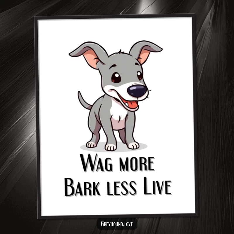 Funny Free Printable Wall Art: A greyhound with floppy ears and a furiously wagging tail, radiating pure, uncontainable joy.