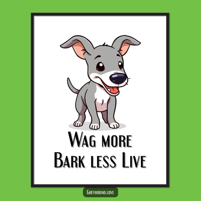 Funny Free Printable Wall Art: Happy Greyhound Wagging Tail, Quirky DIY Downloadable Decor!