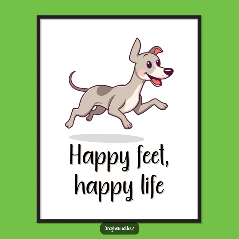 Free Printable Wall Art: Happy Greyhound Running Humorous Downloadable Decor