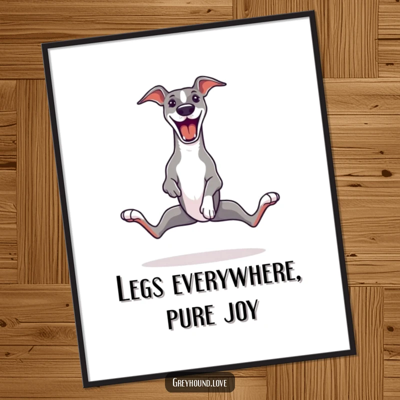 Funny Free Printable Wall Art: A greyhound performing an epic zoomie, legs flying, capturing pure unadulterated joy and freedom.