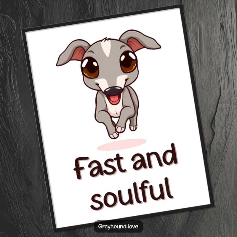 Funny Free Printable Wall Art: A graceful greyhound with expressive eyes running with pure, unadulterated joy.